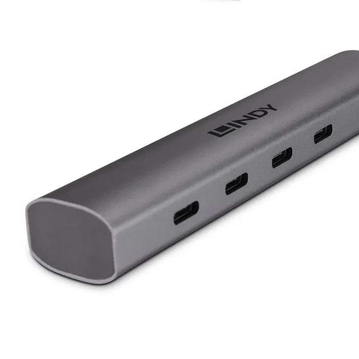 Lindy Hub USB 43384 de 4 Puertos Tipo C USB 3.2 Gen 2 10000 Mbit/s, Aluminio Gris, Cable de 0.255m