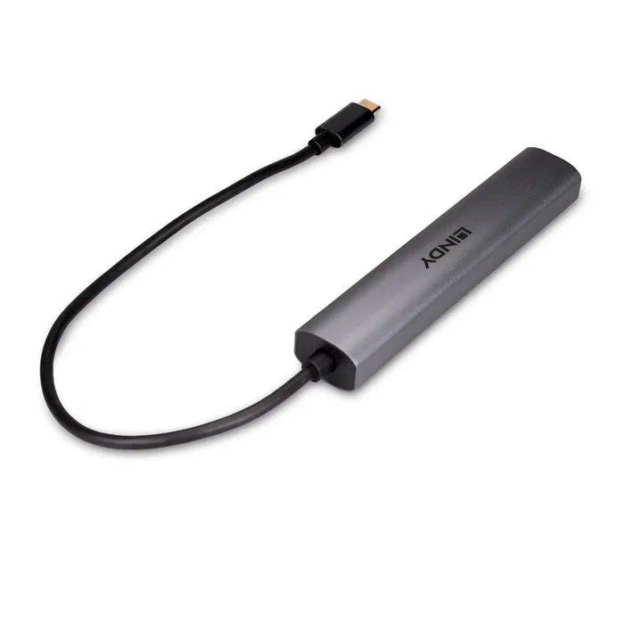 Lindy Hub USB 43384 de 4 Puertos Tipo C USB 3.2 Gen 2 10000 Mbit/s, Aluminio Gris, Cable de 0.255m