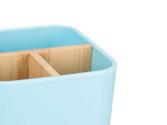 Berilo Organizador Cuadrado 3 Huecos Bambú Plástico Azul 9x9x11 cm (Set de 6)
