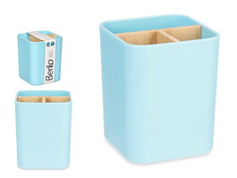 Berilo Organizador Cuadrado 3 Huecos Bambú Plástico Azul 9x9x11 cm (Set de 6)
