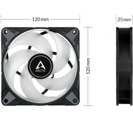 Arctic P12 PWM PST A-RGB Ventilador 120mm Negro PWM PST A-RGB para PC, PC Gaming, Refrigeración de componentes de alta presión estática, 200-2000rpm, Modo 0 dB, 12 LEDs