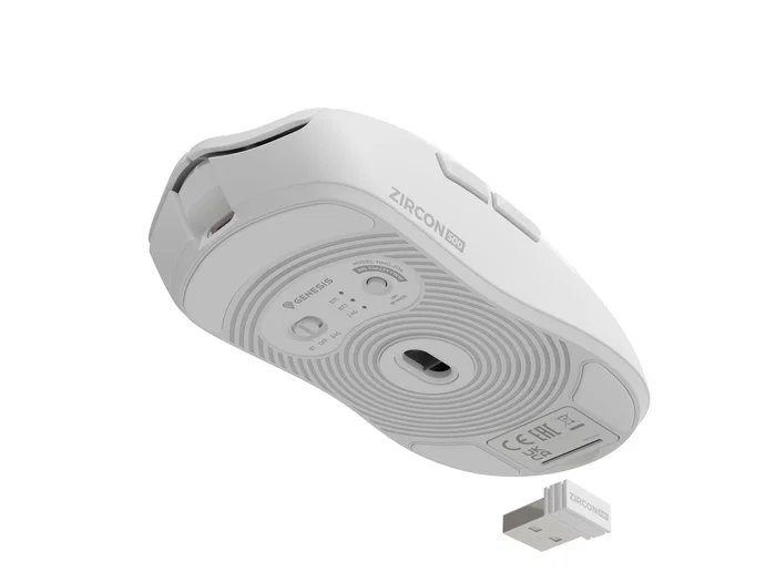 Genesis Zircon 500 - Ratón Gaming Inalámbrico 2.4GHz/Bluetooth 5.0/USB-C, Sensor Óptico Pixart PMW3325 10000 DPI, 6 Botones Mecánicos Kailh, 79g, Blanco, Para Mano Derecha