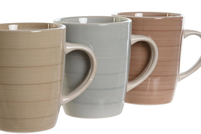 DKD Home Decor Mug Gres Marron Gris Azul 8.5 x 11 x 12.5 cm (12 Unidades) 360ml Apto Microondas y Lavavajillas