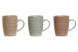 DKD Home Decor Mug Gres Marron Gris Azul 8.5 x 11 x 12.5 cm (12 Unidades) 360ml Apto Microondas y Lavavajillas