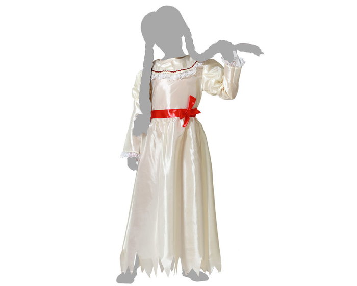 Disfraz de Muñeca Porcelana para Niña de 7 a 9 Años, Blanco, Incluye Vestido Largo con Volante y Cinturón Rojo - Halloween