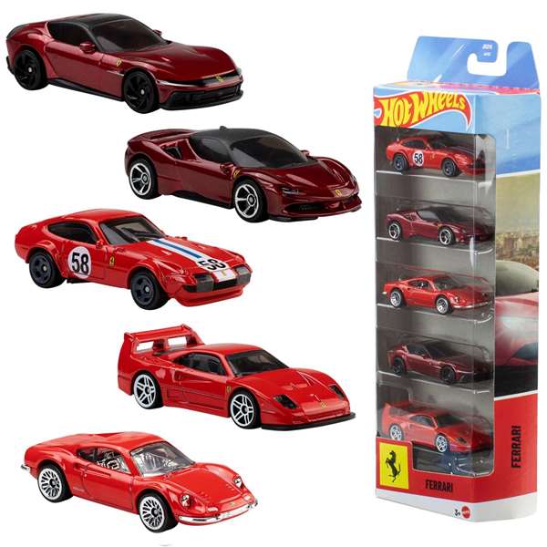 Mattel Hot Wheels Pack de 5 Vehículos Ferrari Escala 1:64 Mattel Hot Wheels Pack de 5 Vehículos Ferrari Escala 1:64