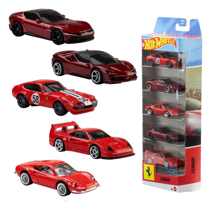Mattel Hot Wheels Pack de 5 Vehículos Ferrari Escala 1:64 Mattel Hot Wheels Pack de 5 Vehículos Ferrari Escala 1:64