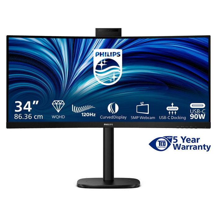 Philips 34B2U3600CH/00 Monitor 34" (86,4 cm) Curvo UWQHD 3440x1440 120Hz HDR10 VA, 1500R, 4ms, 2xHDMI+DP+USB-C 90W, Altavoces, Negro