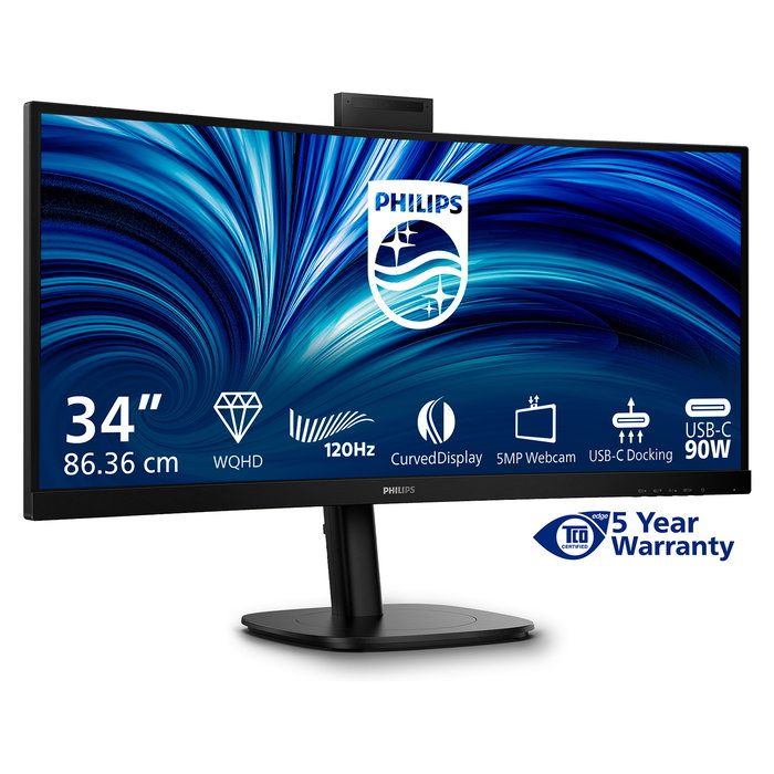 Philips 34B2U3600CH/00 Monitor 34" (86,4 cm) Curvo UWQHD 3440x1440 120Hz HDR10 VA, 1500R, 4ms, 2xHDMI+DP+USB-C 90W, Altavoces, Negro