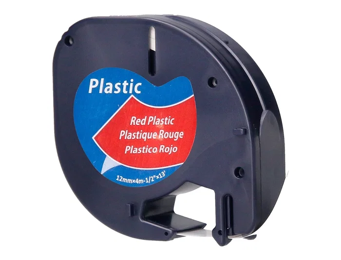 Q-connect Cinta para rotuladora DYMO LetraTag 12 mm x 4 m negro-rojo cósmico, Consumible de 87x16x65 mm