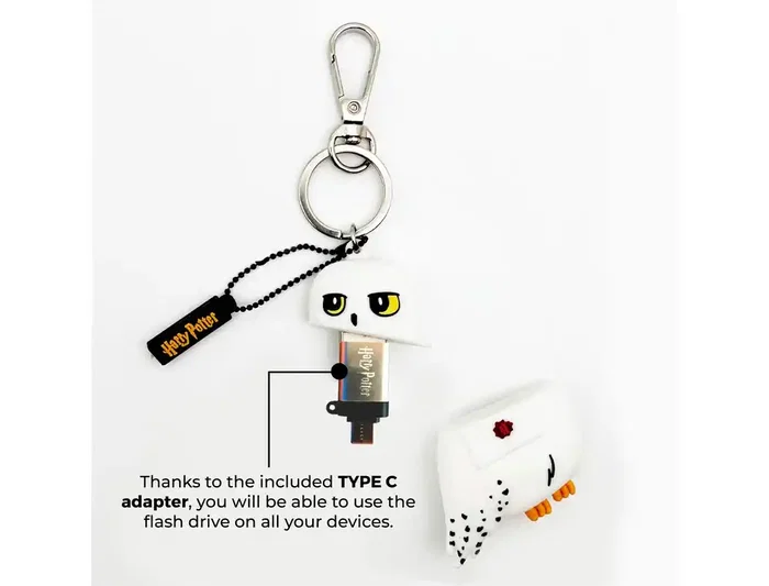 Wondee Llavero USB Hedwig 32GB Harry Potter Pendrive con Adaptador USB C