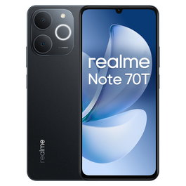 Realme Note 70T Smartphone Android 15, Pantalla LCD 6.74" 90 Hz, 4 GB RAM + 128 GB, Cámara Trasera 50 MP, Batería 6000 mAh, Dual SIM 4G, Color Obsidian Black