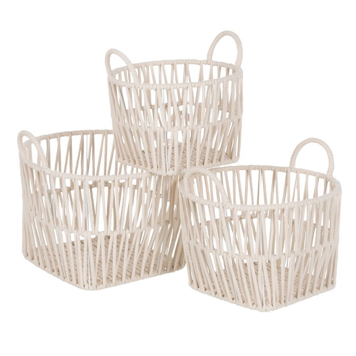 Juego de Cestos Blanco Cuerda 38 x 38 x 32 cm (3 Piezas)