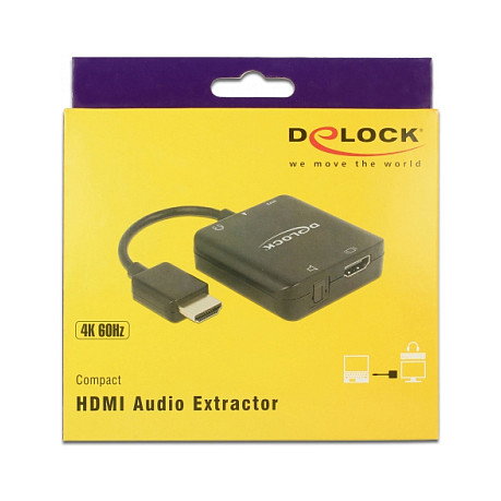 DeLOCK Extractor de Audio HDMI 4K 60 Hz, 63276, Hasta 3840x2160 Pixeles 2160p, Negro, HDMI Macho a Hembra, 6 Gbit/s