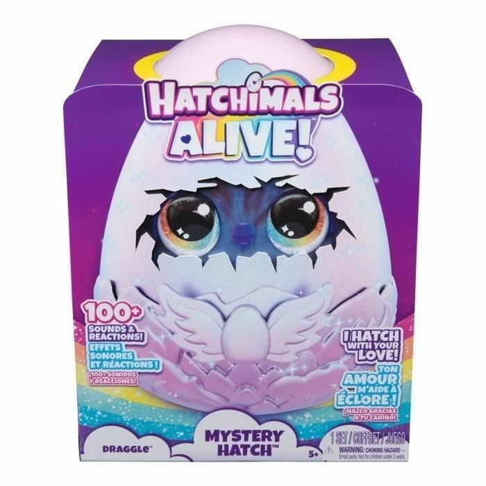 Spin Master Hatchimals Alive Mystery Hatch Draggle Peluche Interactivo con Neblina y Luces en Modelo Aleatorio de Color Rosa y Blanco