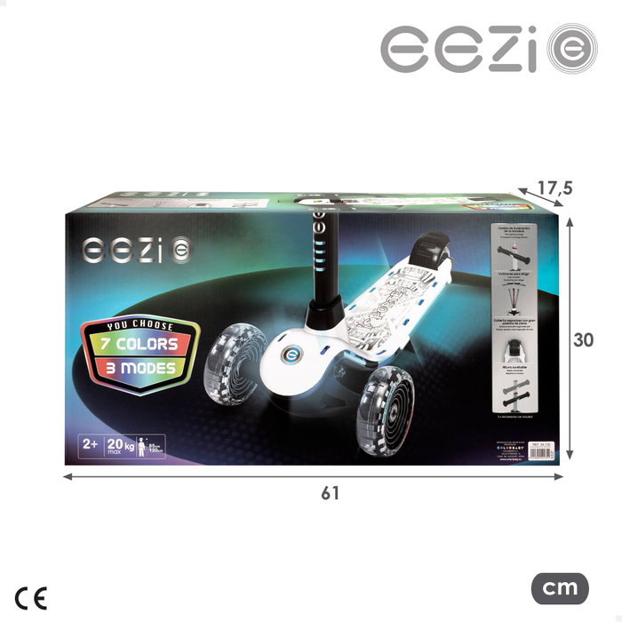 EEZI Patinete de 3 ruedas blanco con luces personalizables