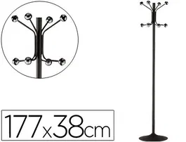 Sie Perchero Metálico de Pie con 8 Colgadores, Negro, Ø38x177 cm