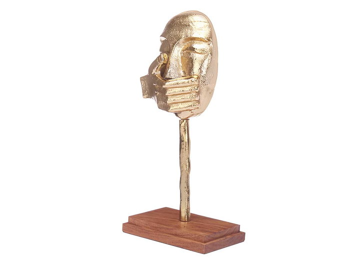 Giftdecor Figura Metal Mano Boca Oro Con Soporte Madera 17x33.5x10cm (Set de 6)
