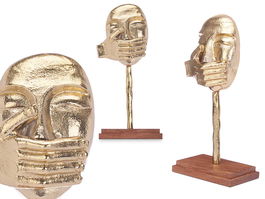 Giftdecor Figura Metal Mano Boca Oro Con Soporte Madera 17x33.5x10cm (Set de 6)