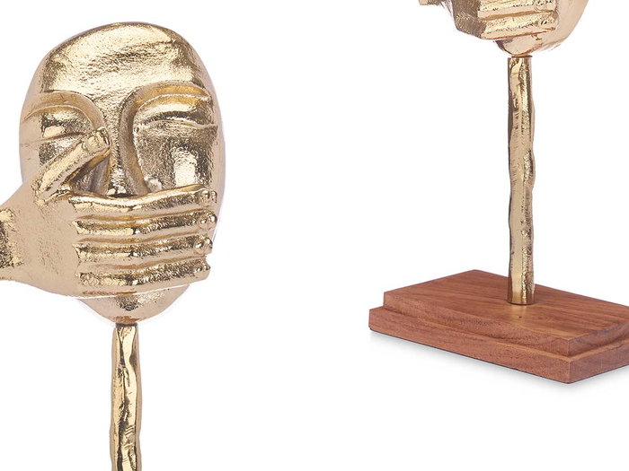 Giftdecor Figura Metal Mano Boca Oro Con Soporte Madera 17x33.5x10cm (Set de 6)