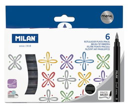Rotulador Milan Punta Pincel Caja De 6 Colores Metalizados