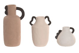 DKD Home Decor Set de 3 Jarrones de Gres Multicolor con Asa
