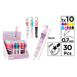 MP Bolígrafos Fantasy Multicolor 10 Colores Punta 1mm Trazo 0.7mm - Expositor 30 Unidades