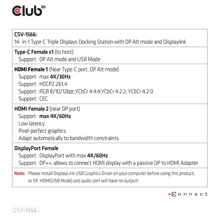 Club3D CSV-1566 Dock USB-C 120W con 6xUSB 3.0, 2xHDMI 2.0, DisplayPort, LAN, Lector de Tarjetas para Lenovo, Dell, Acer, Asus, MSI, HP, Apple