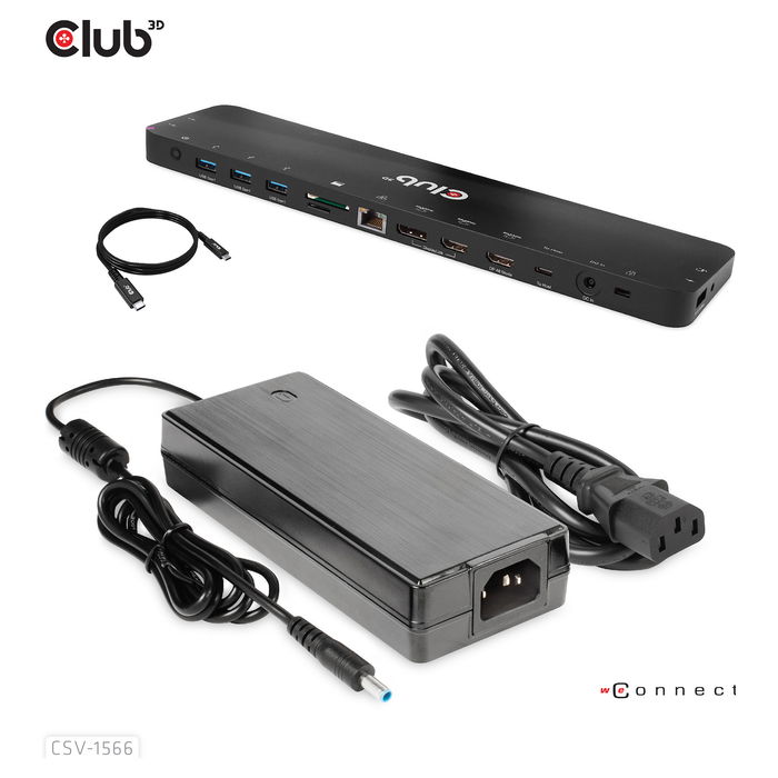 Club3D CSV-1566 Dock USB-C 120W con 6xUSB 3.0, 2xHDMI 2.0, DisplayPort, LAN, Lector de Tarjetas para Lenovo, Dell, Acer, Asus, MSI, HP, Apple