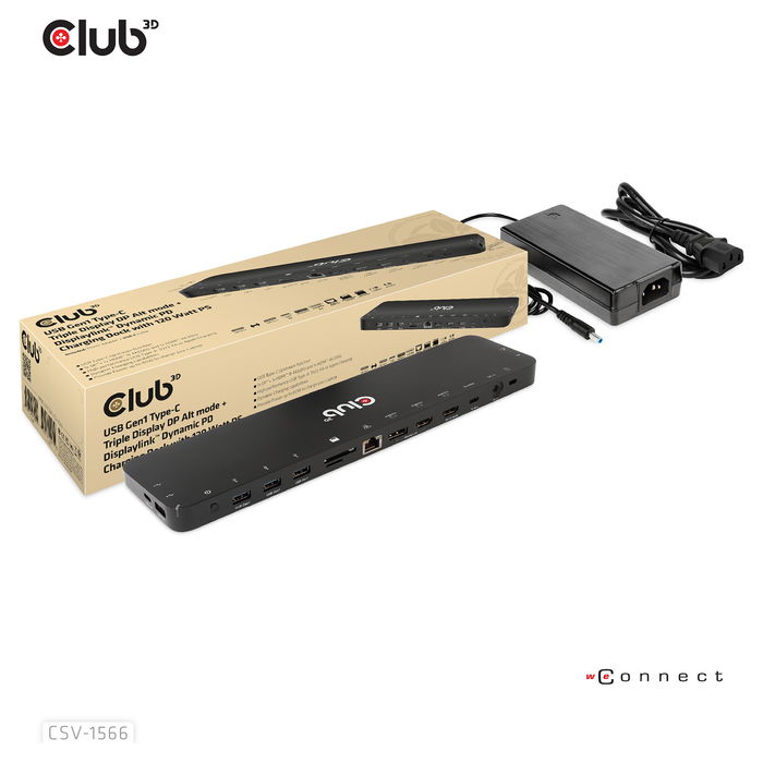 Club3D CSV-1566 Dock USB-C 120W con 6xUSB 3.0, 2xHDMI 2.0, DisplayPort, LAN, Lector de Tarjetas para Lenovo, Dell, Acer, Asus, MSI, HP, Apple