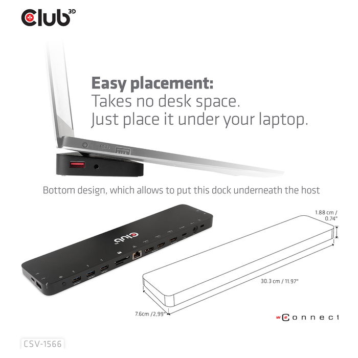 Club3D CSV-1566 Dock USB-C 120W con 6xUSB 3.0, 2xHDMI 2.0, DisplayPort, LAN, Lector de Tarjetas para Lenovo, Dell, Acer, Asus, MSI, HP, Apple