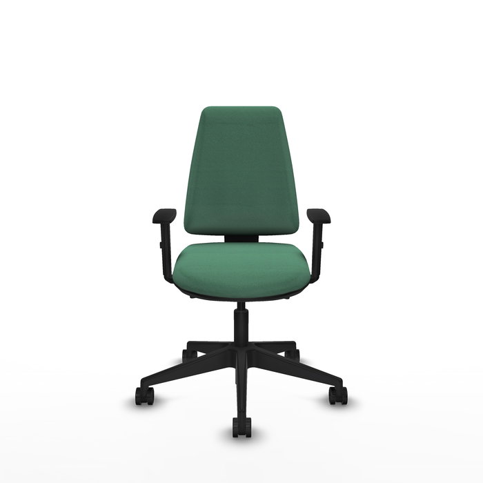 Silla de oficina Elche con mecanismo Asincro tapizada con Tela color Verde esmeralda. Equipada con Base piramidal negra, Brazos 1D y Ruedas 65mm nailon Silla de oficina Elche con mecanismo Asincro tapizada con Tela color Verde esmeralda. Equipada con Base piramidal negra, Brazos 1D y Ruedas 65mm nailon