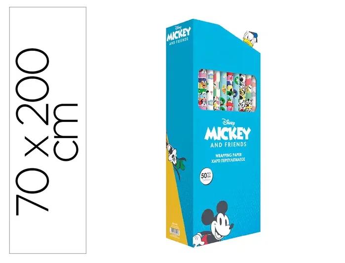 Basika Papel de Regalo Disney Mickey and Friends, Rollo Ancho 70 cm x 2 m, Diseños Surtidos, Gramaje 60 g, Incluye Mickey Mouse y Pato Donald, Caja de 50 Rollos Basika Papel de Regalo Disney Mickey and Friends, Rollo Ancho 70 cm x 2 m, Diseños Surtidos, Gramaje 60 g, Incluye Mickey Mouse y Pato Donald, Caja de 50 Rollos