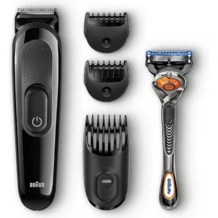 Braun SK3000 Cortapelos Inalámbrico Recargable con Batería, 4 en 1 para Barba y Cabello, 4 Accesorios y 13 Longitudes, Negro