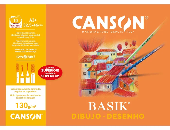 Canson Papel de Dibujo Basik A3+ 32,5x46 cm 130 g/m² - 10 hojas Canson Papel de Dibujo Basik A3+ 32,5x46 cm 130 g/m² - 10 hojas