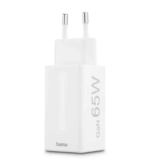 Hama 00201996 Cargador de Red GaN 65W PD/QC, 3 Puertos (2x USB-C + 1x USB-A), Blanco - Carga Rápida para Smartphone, Tablet y Portátil