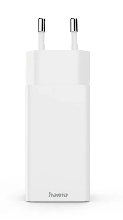 Hama 00201996 Cargador de Red GaN 65W PD/QC, 3 Puertos (2x USB-C + 1x USB-A), Blanco - Carga Rápida para Smartphone, Tablet y Portátil