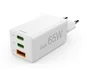 Hama 00201996 Cargador de Red GaN 65W PD/QC, 3 Puertos (2x USB-C + 1x USB-A), Blanco - Carga Rápida para Smartphone, Tablet y Portátil