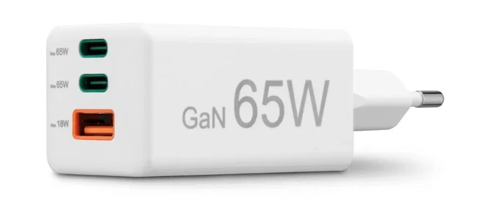 Hama 00201996 Cargador de Red GaN 65W PD/QC, 3 Puertos (2x USB-C + 1x USB-A), Blanco - Carga Rápida para Smartphone, Tablet y Portátil
