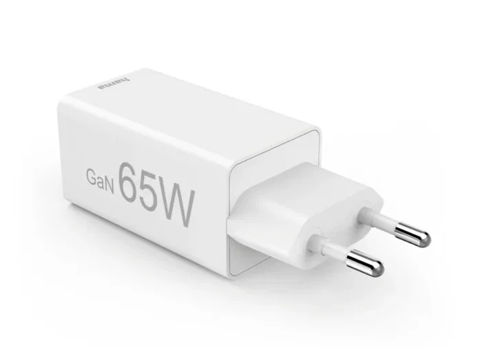 Hama 00201996 Cargador de Red GaN 65W PD/QC, 3 Puertos (2x USB-C + 1x USB-A), Blanco - Carga Rápida para Smartphone, Tablet y Portátil