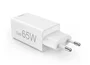 Hama 00201996 Cargador de Red GaN 65W PD/QC, 3 Puertos (2x USB-C + 1x USB-A), Blanco - Carga Rápida para Smartphone, Tablet y Portátil