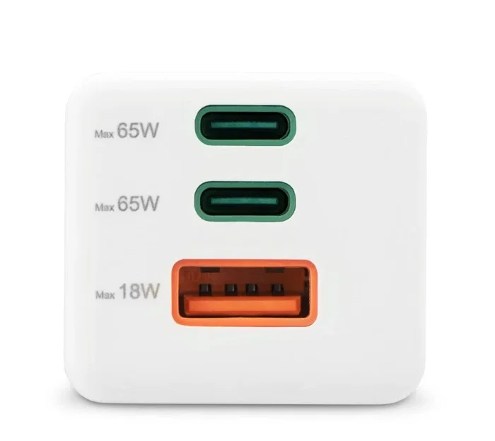 Hama 00201996 Cargador de Red GaN 65W PD/QC, 3 Puertos (2x USB-C + 1x USB-A), Blanco - Carga Rápida para Smartphone, Tablet y Portátil