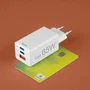 Hama 00201996 Cargador de Red GaN 65W PD/QC, 3 Puertos (2x USB-C + 1x USB-A), Blanco - Carga Rápida para Smartphone, Tablet y Portátil
