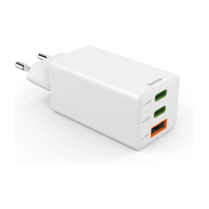 Hama Cargador de red Mini 65W PD/QC 2x USB-C 1x USB-A Blanco