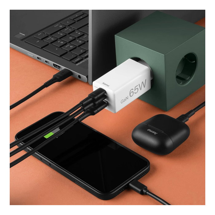Hama Cargador de red Mini 65W PD/QC 2x USB-C 1x USB-A Blanco