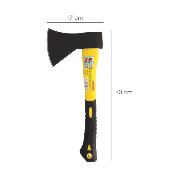 WOLFPACK LINEA PROFESIONAL Hacha con Cabeza Forjada de 800 Gramos y Mango de Fibra de Vidrio