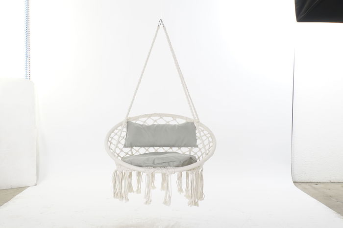 DKD Home Decor Silla Colgante Terraza Y Jardin Crudo Gris 62 x 123 x 82 cm