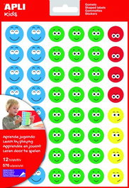 APLI Gomets Cara Feliz II con adhesivo removible, surtido de 4 colores, set de 5 bolsas