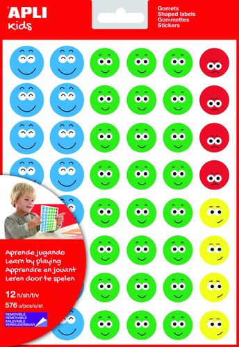 APLI Gomets Cara Feliz II con adhesivo removible, surtido de 4 colores, set de 5 bolsas APLI Gomets Cara Feliz II con adhesivo removible, surtido de 4 colores, set de 5 bolsas