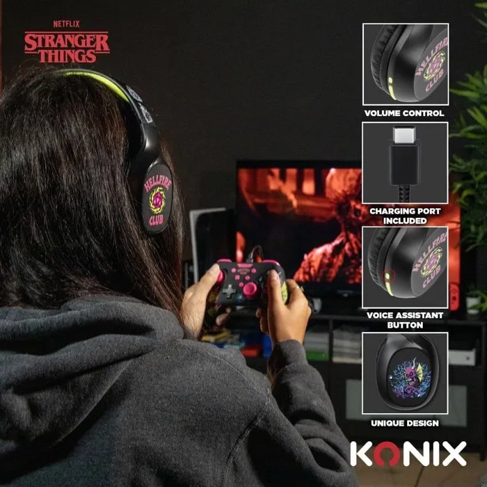 Konix Auriculares Inalámbricos Bluetooth 5.3 - Stranger Things - KON3328170000536 - Batería 30H - Micrófono - Negro/Amarillo para Smartphones y Tablets Konix Auriculares Inalámbricos Bluetooth 5.3 - Stranger Things - KON3328170000536 - Batería 30H - Micrófono - Negro/Amarillo para Smartphones y Tablets